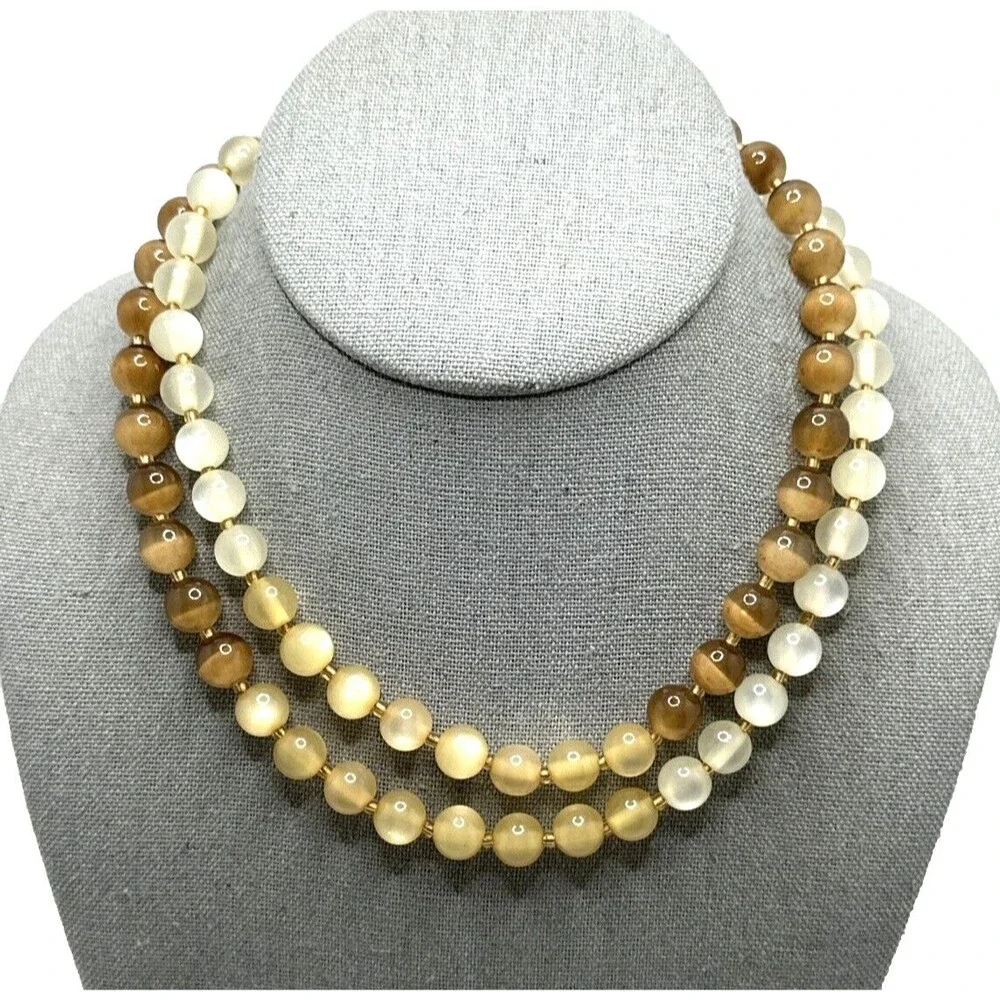 Banana Republic Statement Necklace Brown Tan Cream Faux Pearl Long 34